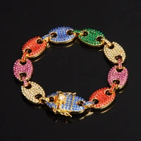 us7 colorful bling iced out coffee beans bracelet puffed marine chain 12mm hip hop link bracelets jewelry for man