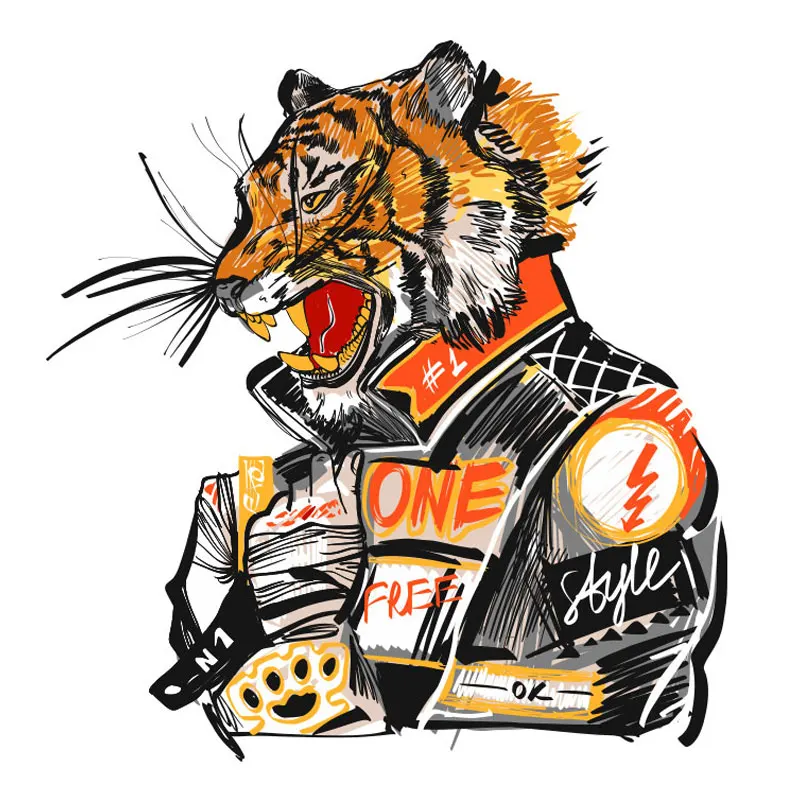 

Punk Patches for Clothing Jackets Motorcycle Rider Tiger Iron on Transfers on Clothes Jeans Appliques Thermo Stickers Custom