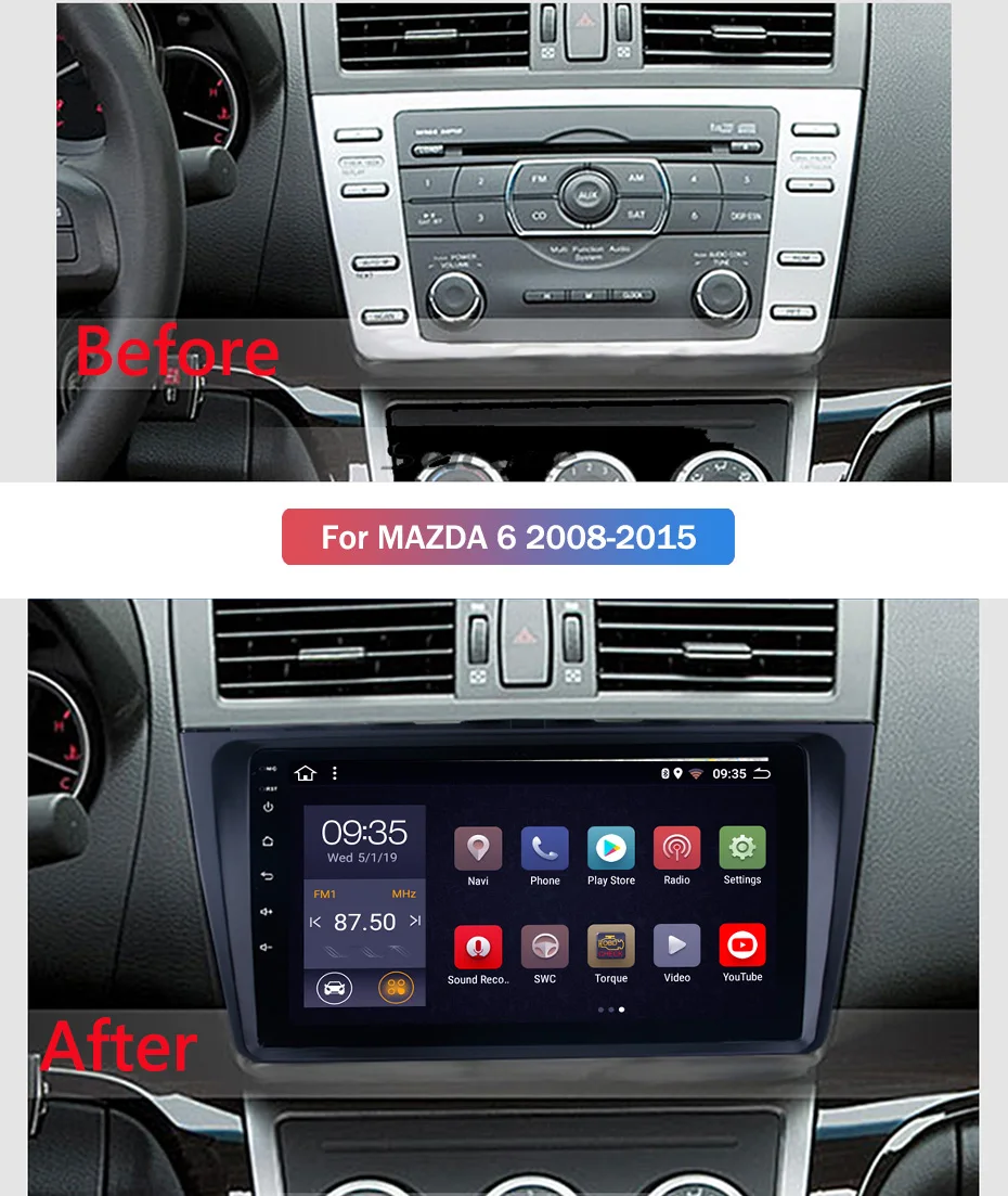 9 дюймов 2.5D IPS HD Мульти-сенсорный экран Android8.1 2G RAM 32G ROM NAVI для Mazda 6 Rui wing 2008-2015 с Bluetooth