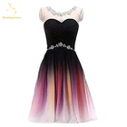 Bealegantom Совок Короткие Градиент шифоновые платья для выпускного вечера 2021 эффектом деграде (переход от темного к бисером Бальные вечерние платья для девочек Vestido Robe De Soiree QA1619