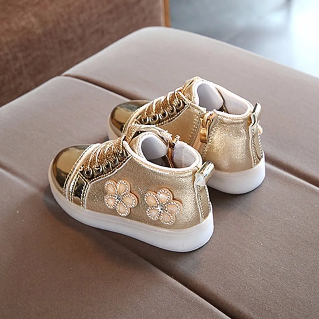 Детская повседневная детская обувь для девочек цветочный светодиодный