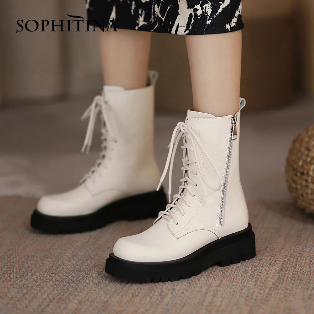 

SOPHITINA Casual Women's Boots Platform Female Shoes Pure Color Wild Double Zipper Round Head Commuter Daily Female Boots WO750
