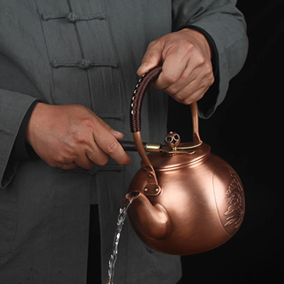 ENERGE SPRING 1600ML Antique Pure Copper Teapot Health Boiling Water Pot Handmade Carved Red Tea Set | Дом и сад