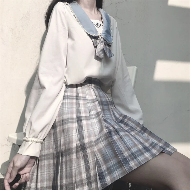 Женский студенческий комплект Kawaii JK в японском стиле весна-осень 2020 белая блузка
