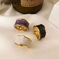 foxanry 925 stamp rings french vintage inlaid gold plated fine jewelry for women elegant party accessories gifts