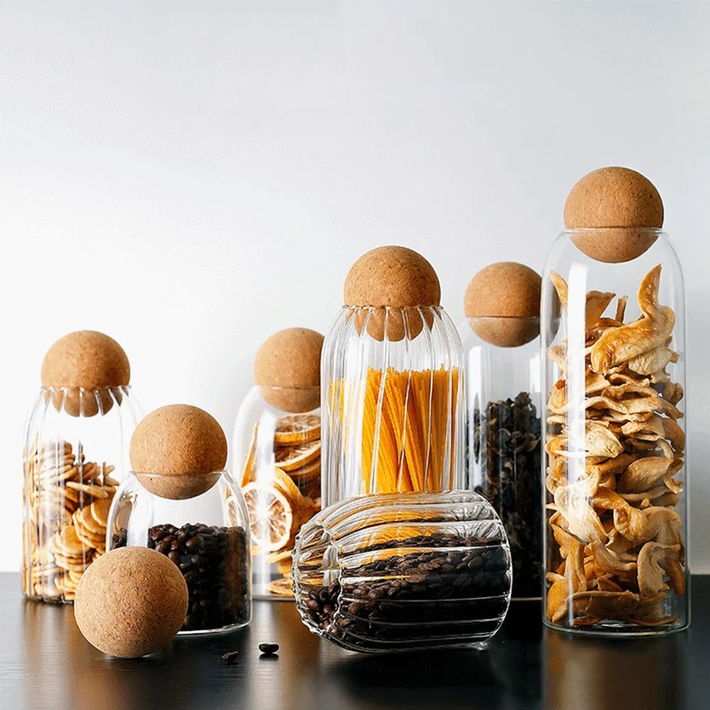

Ball Cork Glass Jar Lead-Free Transparent Glass Sealed Can Storage Tank Tea Dried Fruit Cereal Jars Coffee Snacks Storages Tool