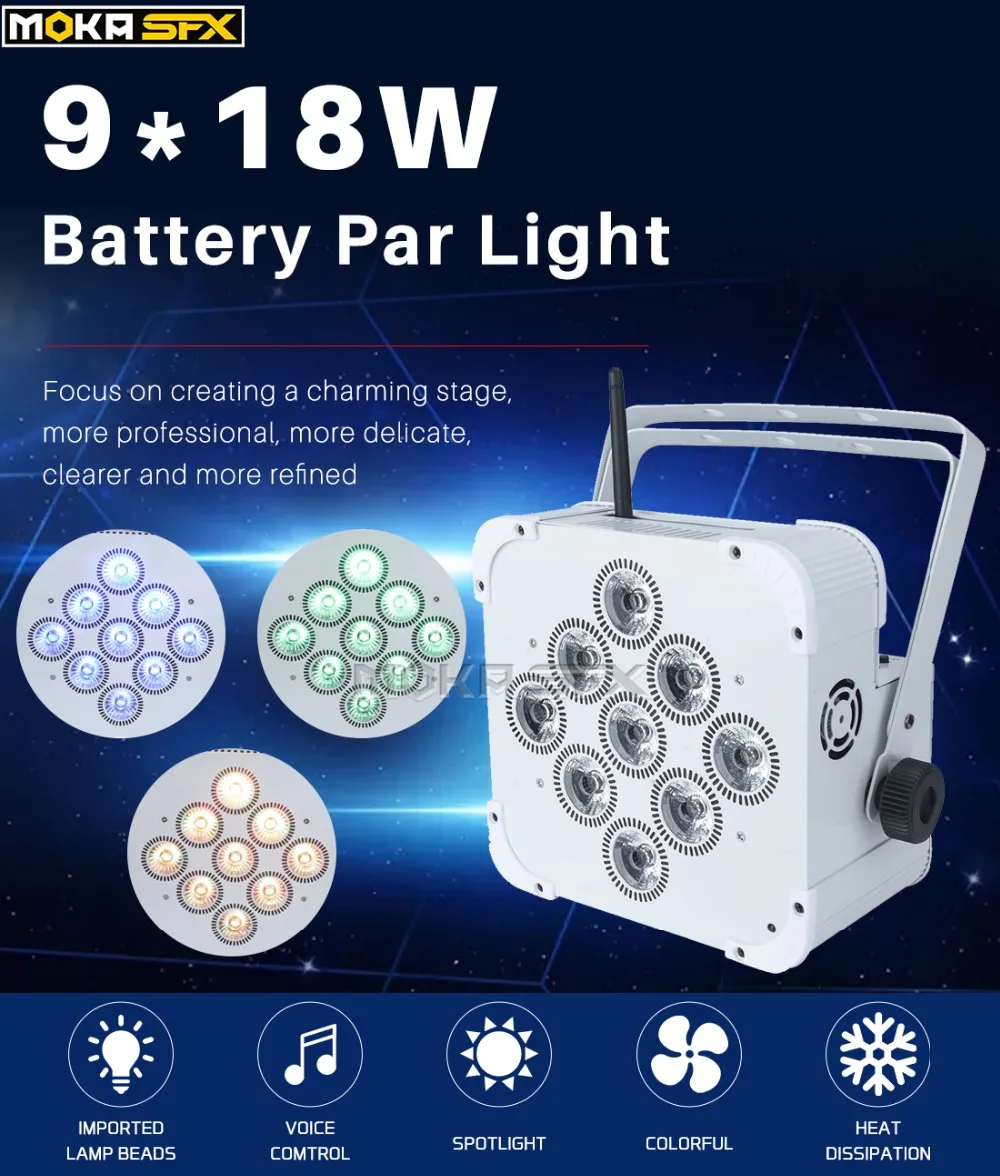 Белый беспроводной светодиодный светильник Par light 9x18 Вт RGBWA + UV 6 в 1 ламсветильник с