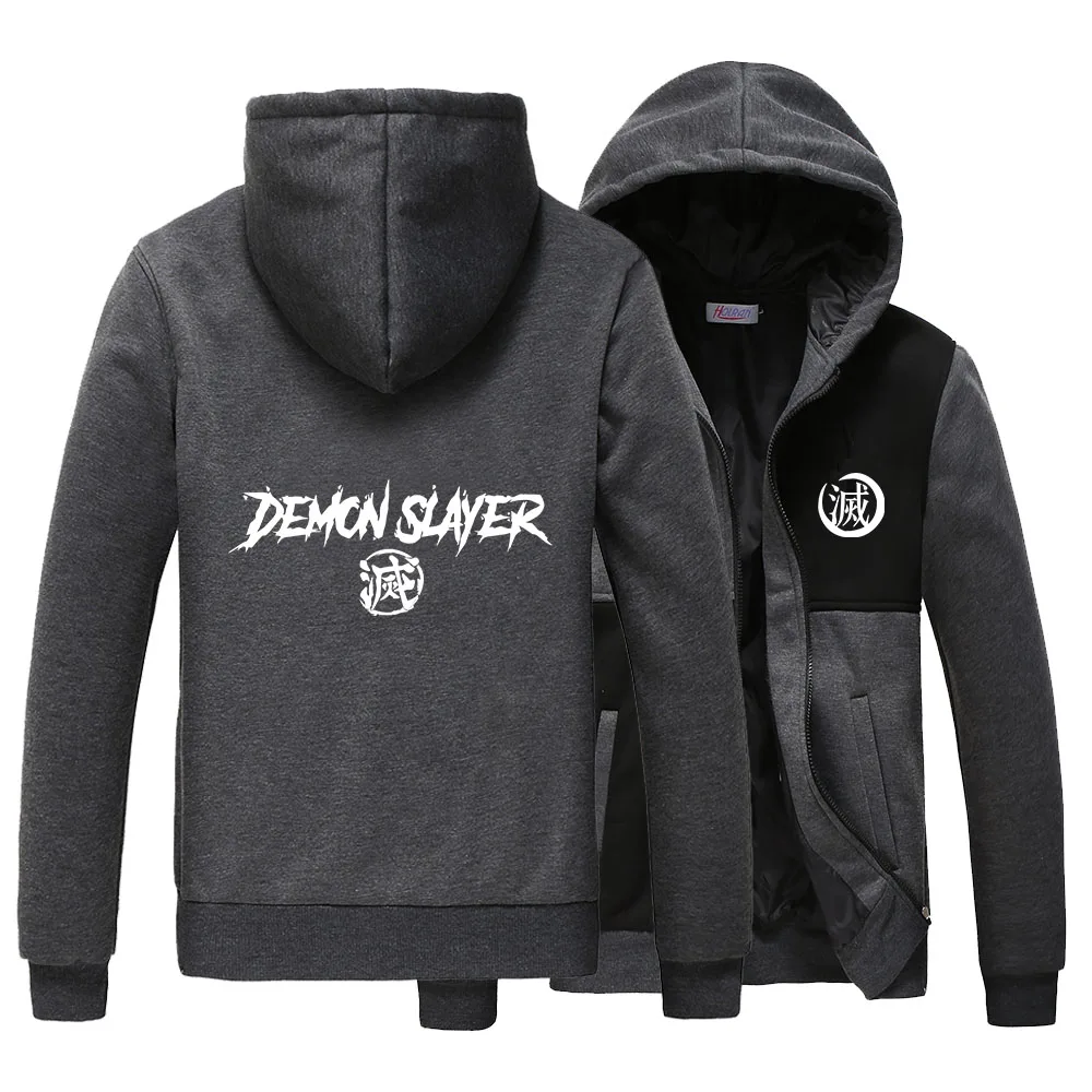 

High Q Demon Slayer: Kimetsu no Yaiba Printing Kamado Tanjirou Fleece Splicing Coat Jacket Long Sleeves Zipper Hooded Cardigan