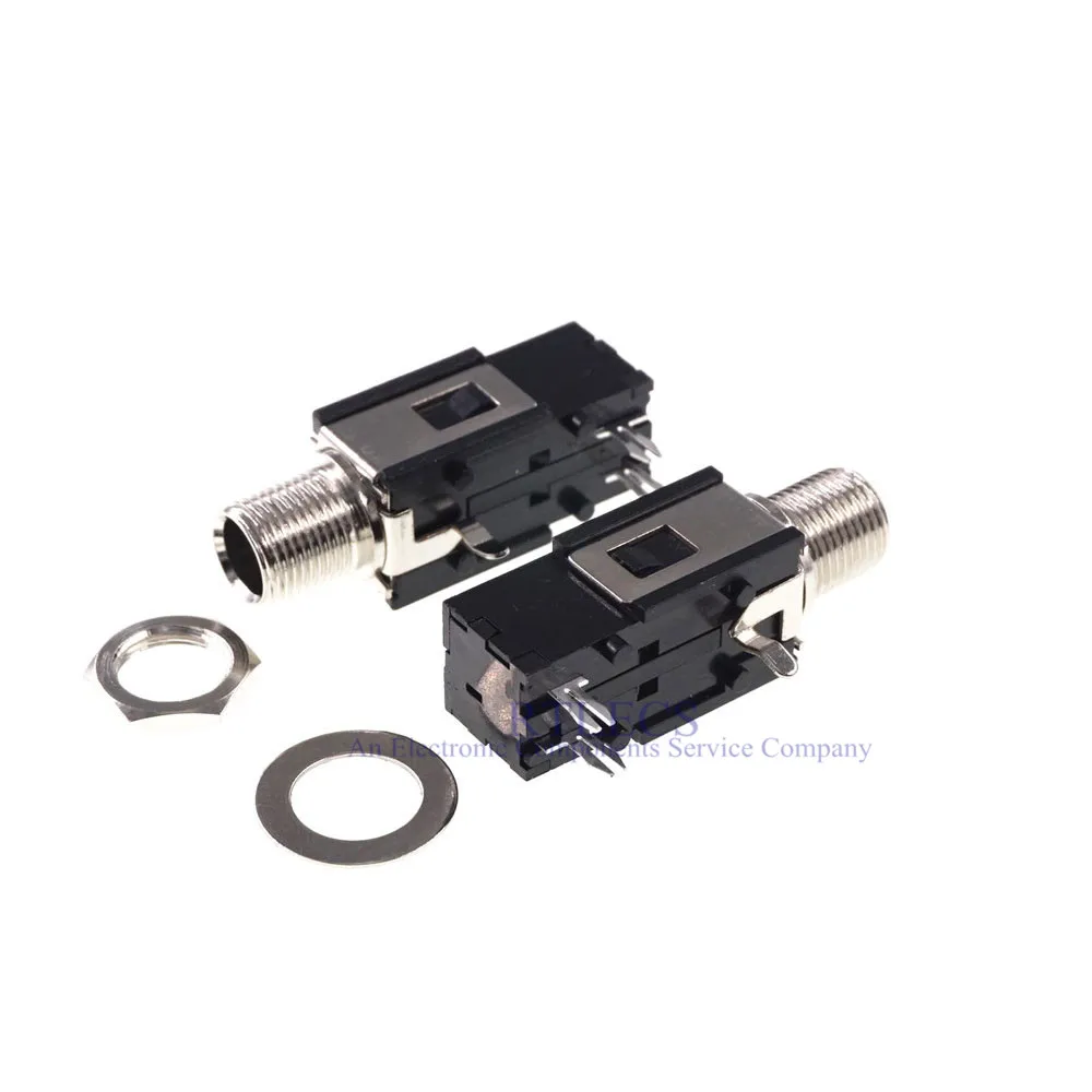 

500Pcs Thread Lock Panel Mount 1/4" 6.35 mm Mono Phone Jack Headphone Socket 2 Conductor 3 Contact Single Switch Right Angle