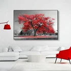Осеннее красное дерево, Художественная Картина на холсте, черно-белый пейзаж, Настенная картина, гостиная, современный постер для украшения дома