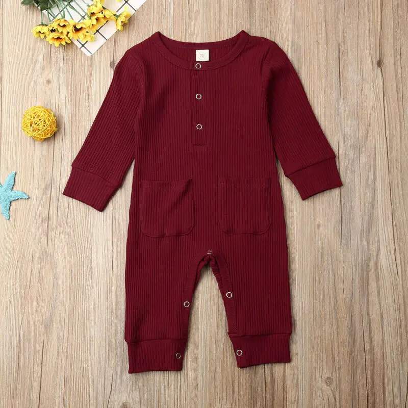 

2019 Baby Spring Autumn Clothing Newborn Toddler Baby Boy Solid Ribbed Pocket Romper Leggings Long Sleeve Winter Clothes Outfits