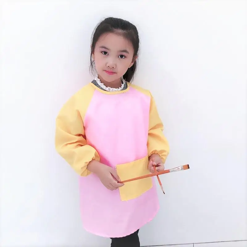 

Kids Apron Long Sleeve Painting Drawing Waterproof Smock Baby Bib Kids Painting Candy Color Feeding Bibs Children Burp Cloths