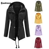 cashiona plus size women long trench hooded top outerwear autumn winter pockets zipper jackets 2021 mujer fashion lace up coats