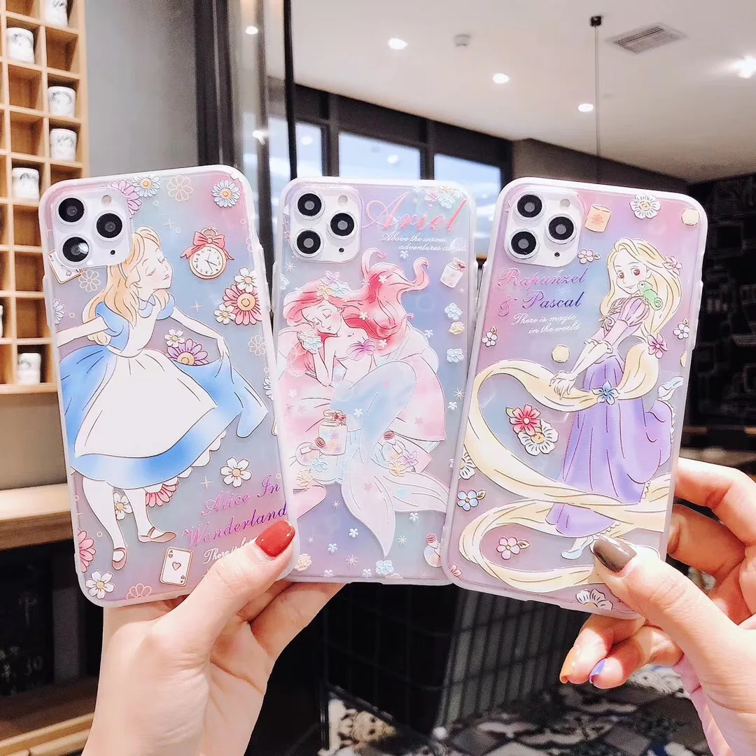Cute Cartoon Princess girl Alice Mermaid Rapunzel Phone Case For Apple iPhone 7 8 7Plus 8Plus 11 Pro X XS Max XR soft tpu Cover |