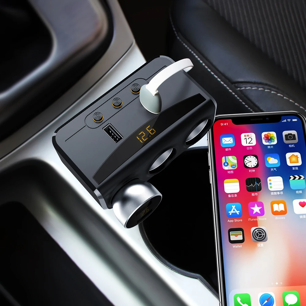 YIBEIKA tres en uno cargador de coche doble Пуэрто USBDual para iPhone iPad Samsung Xiaomi adaptador teléfono 2 USB | Мобильные