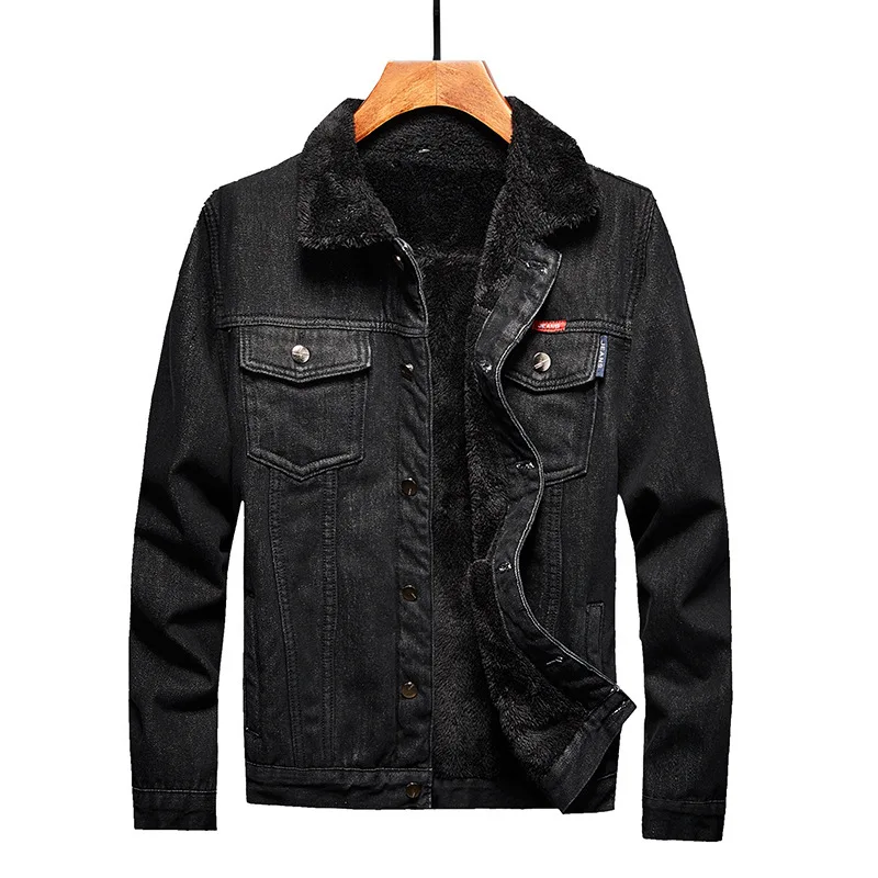 

Spring 2021 Autumn Lapel Denim Jacket Plush Men Coat Warm Retro Motorcyle Streetwear Hip Hop Bomber Cowboy Jean Chaqueta Hombre