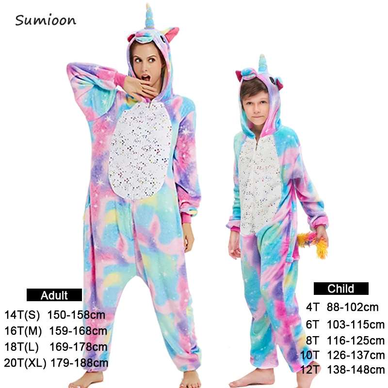 Boys Girls Pajamas Unicorn Winter Flannel Christmas Kigurumi Overalls Jumpsuit onesie Kids Adult Panda Blanket Sleepers |