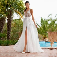 sodigne simple boho wedding dress lace appliques beach bridal dress sexy v neck side split floor length wedding gowns for women