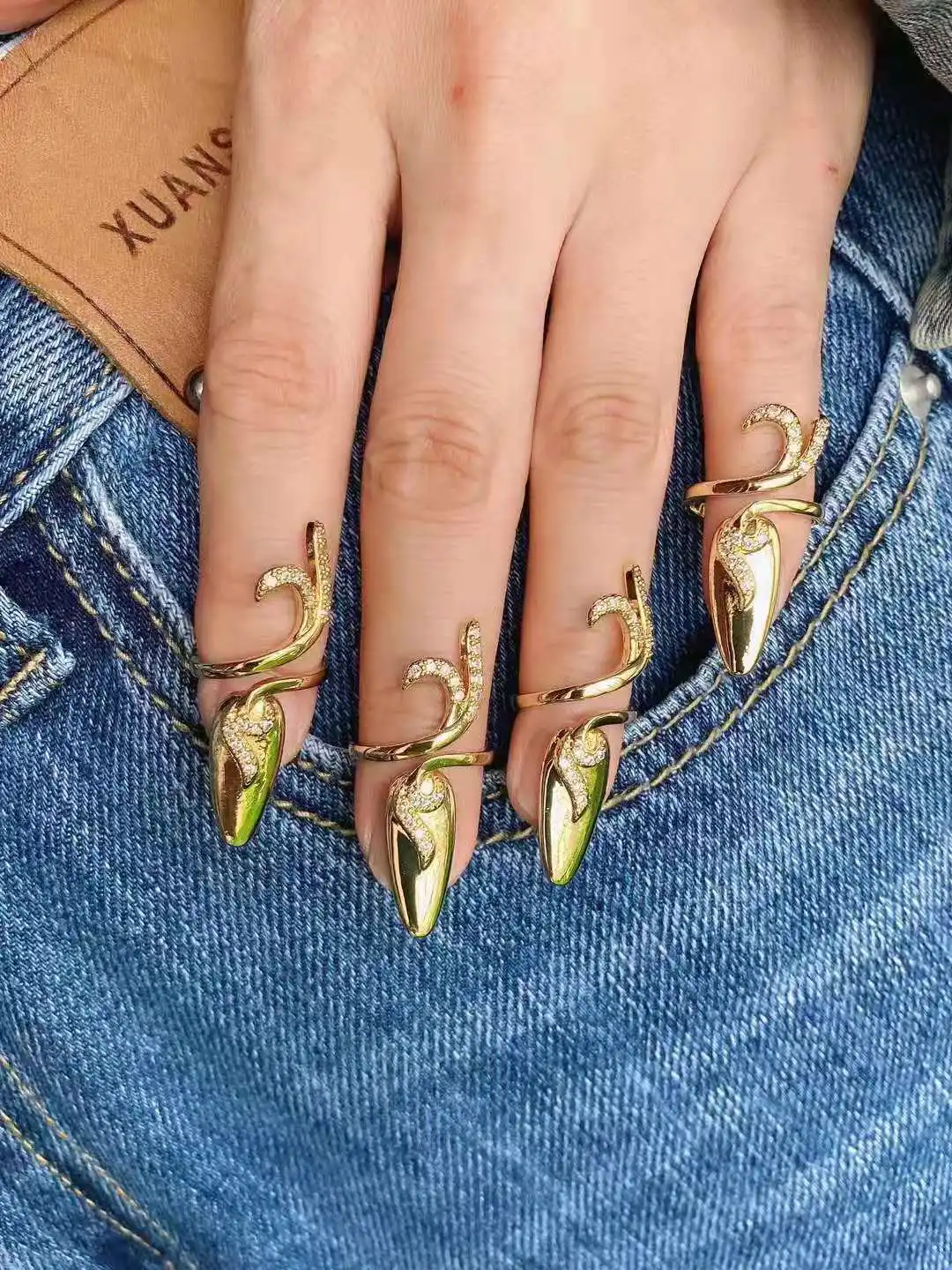 

5Pcs Zircon Finger Rings Fashion Sparkling Micro CZ Micro Pave Femme Adjustable Nail Rings For Women Party Jewelry