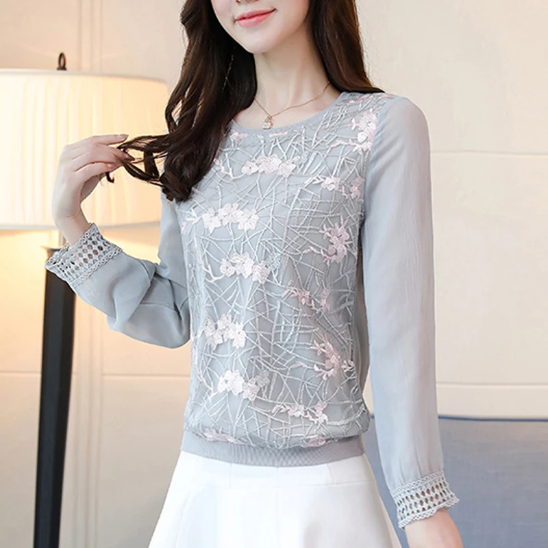 цветочные кружевные милые рубашки blusas Женская одежда блузки 2019 весна новые
