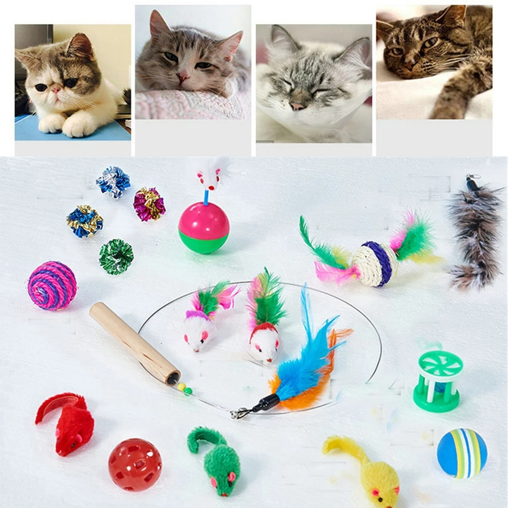 

23pcs/set Cat Play Toy Kitten Interactive Bell Ball Foldable Cat Tunnel Feather Cats Teaser Stick Pet Collapsible Mice Sisal Toy