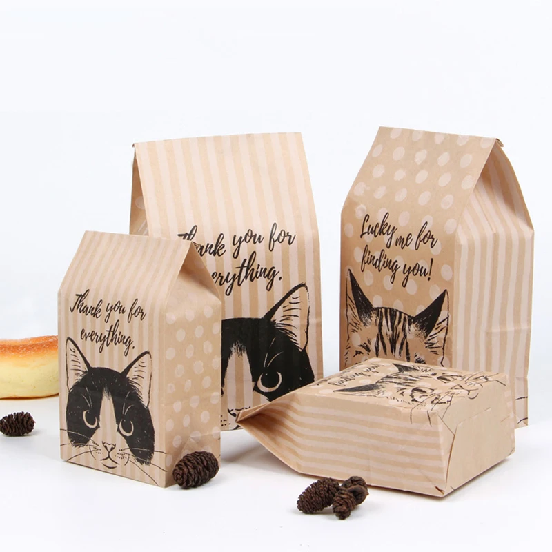 100 шт. Подарочный мешок из крафт бумаги для кошек конфет печенья Свадебная