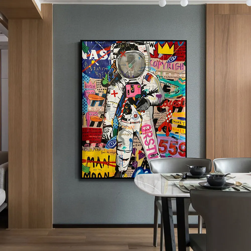 

Graffiti Street Art Colourful Astronaut Poster Painting Canvas Print Wall Picture For Living Room Home Decoration Frameless