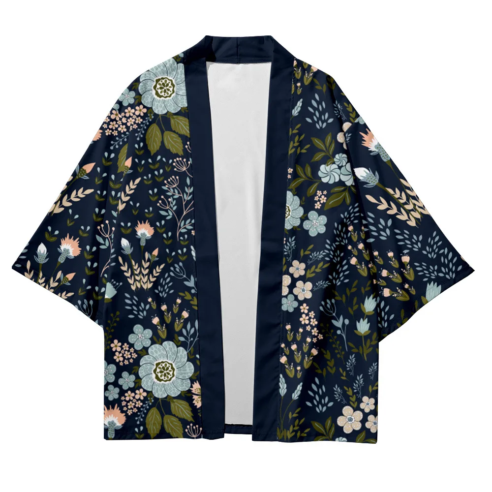 

Кимоно мужское с цветочным принтом, модный кардиган в японском стиле Харадзюку, свободная рубашка, повседневный Пляжный топ, юката, на лето