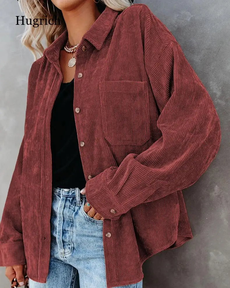 

Женская Вельветовая рубашка, однобортная Свободная блузка на пуговицах, теплая рубашка, осень одежда оверсайз