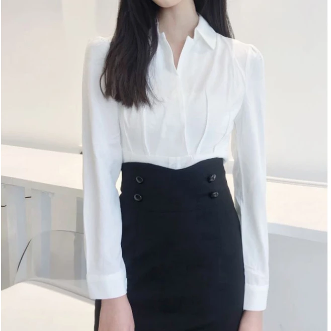 

Женская Офисная рубашка с длинным рукавом, белая однобортная приталенная Блузка с V-образным вырезом, лето 2023