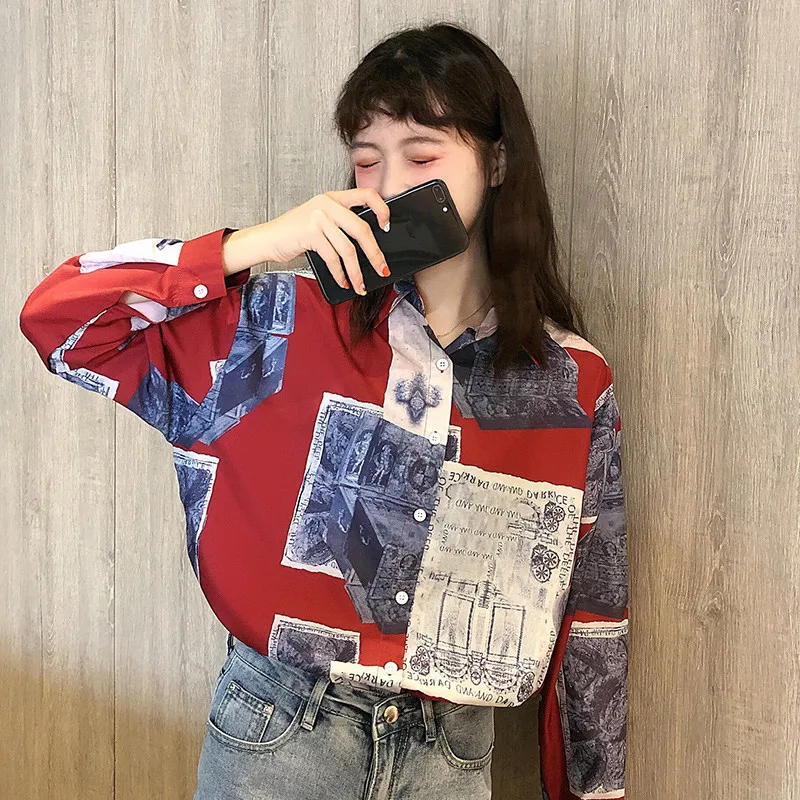 Harajuku Модные женские топы и блузки с принтом весна 2020 модные Ins Blusas Mujer