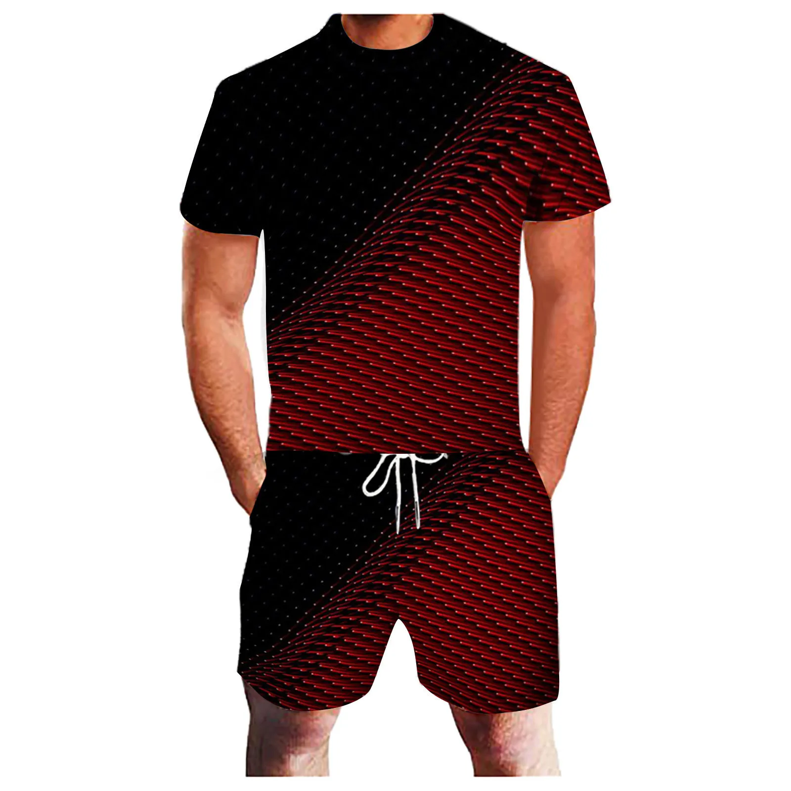 

Summer Two-piece Sets 3d Splicing Men's Clothing Suit Men's Suit T-shirt Beach Shorts Large Size Outdoor Fitness Running Sets