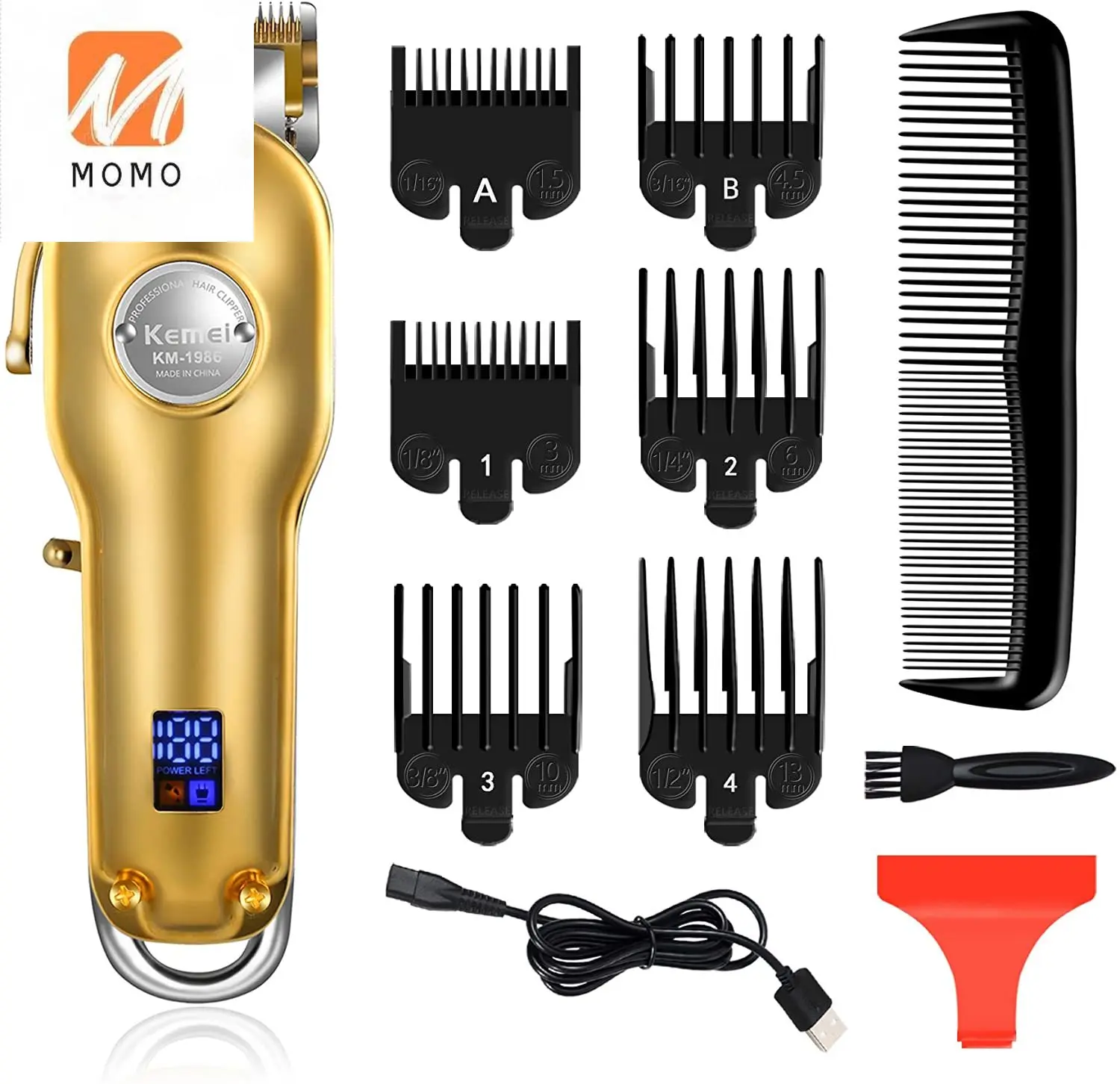 

All-metal Barber Professional Hair Clippers Gold Silver Hair Cutting Machine Electric Cordless LCD Hair Trimmer
