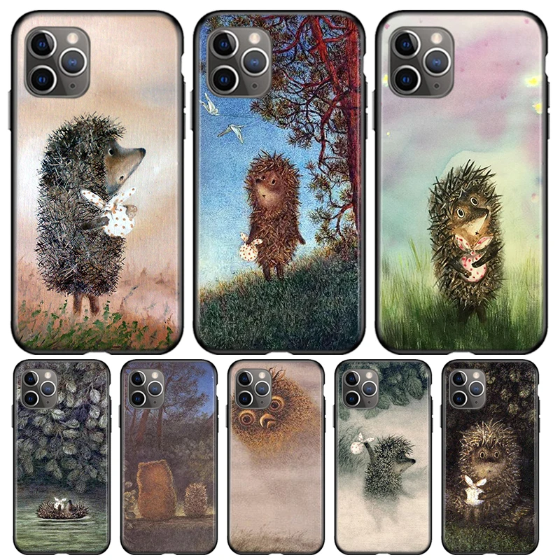 

Hedgehog in the Fog For Apple iPhone 12 11 Pro Max mini XS Max XR X 8 7 6 6S Plus 5S SE 2020 Soft Black Phone Case