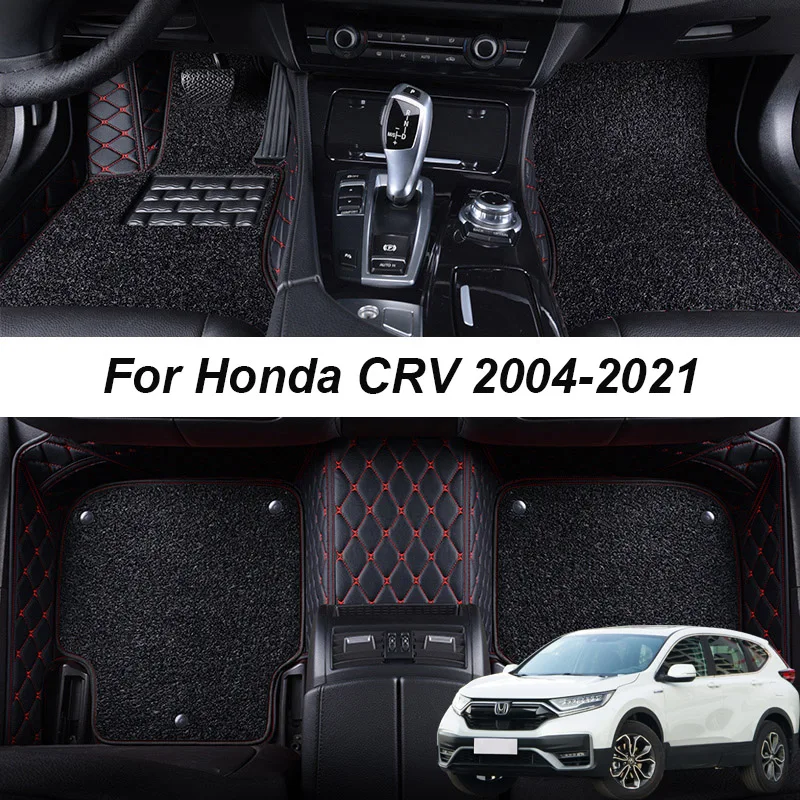 

Double layer Leather 3D interior Parts Customized Car Floor Mats For Honda CRV 2004 2005 2006 2007 Carpets Rugs Pads Accessories