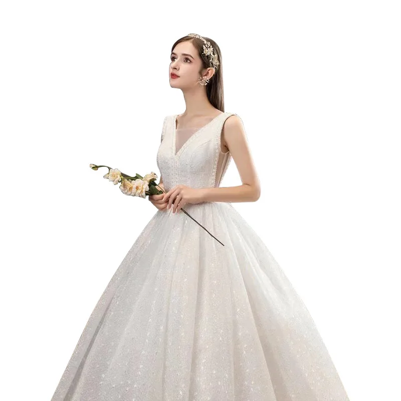 

2020 New Wedding Dress Wholesale Bride Backless Lace Sleeveless Qi Di Princess Dreamy Slimming Retro Court Wedding Dress