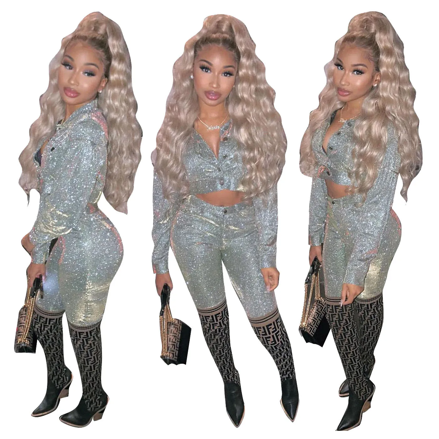 11TS1069 осенне-зимние женские уличные сексуальные блестящие Клубные наряды из