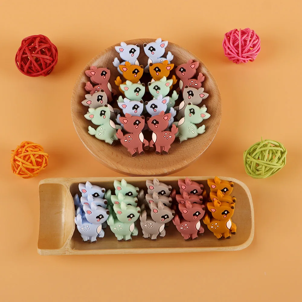 

10pc Fawn Silicone Baby Beads Rodent Baby Teether Toy Chewable Animal Shape Baby Products Nursing Gift Chewable DIY Accessories