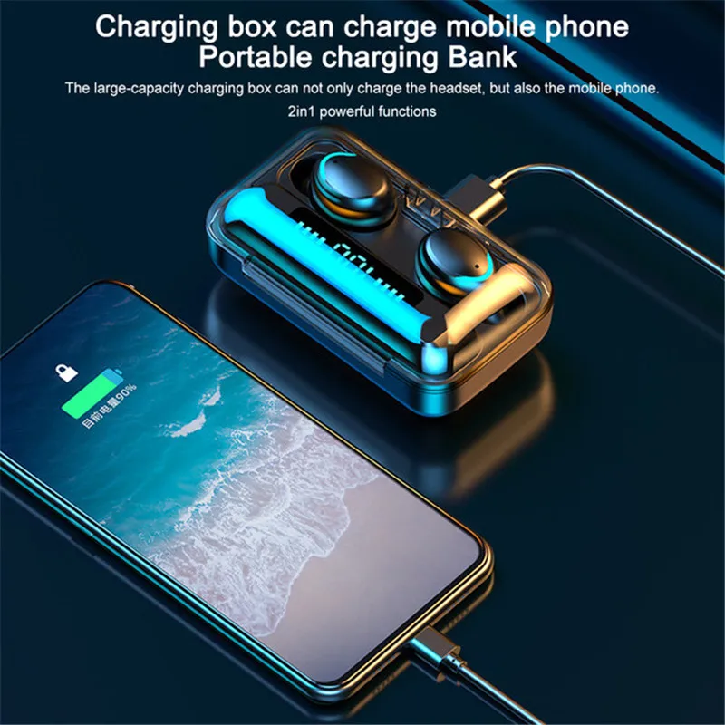 Водонепроницаемые наушники вкладыши TWS Bluetooth 2200 мАч зарядная коробка