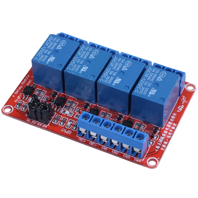 DC 12V 4-CH High Low Level Trigger Optocoupler Armored Relay Module 73 x 50 18 mm / 2.8 inchx 2inch 0.71 inch Red | Обустройство дома