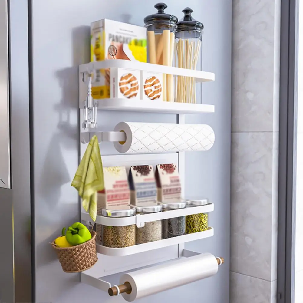 

Кухонная стойка на холодильник, магнитный Органайзер на присоске, магнитная полка для хранения, кухонная бумага для специй, держатель для п...