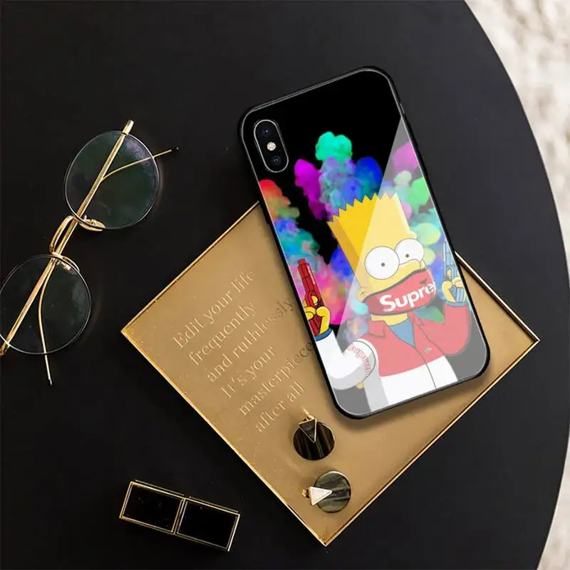 

YNDFCNB impson funny Bart cartoon Phone Case Tempered Glass Phone Case For iphone 11 Pro XR XS MAX 8 X 7 6S 6 Plus cove fundas