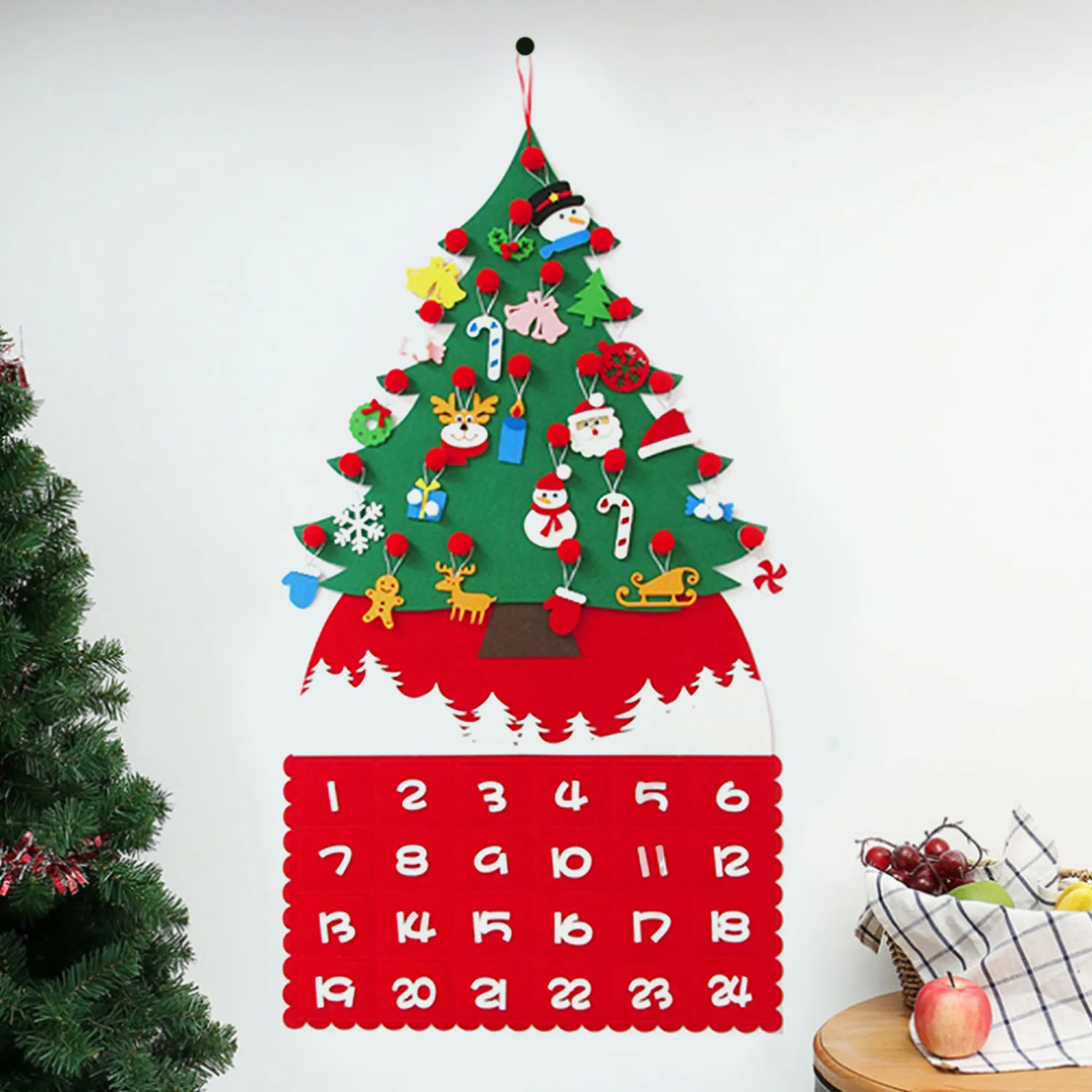 Рождественская елка Адвент календарь фетровый с обратным отсчетом 24 шт орнамент