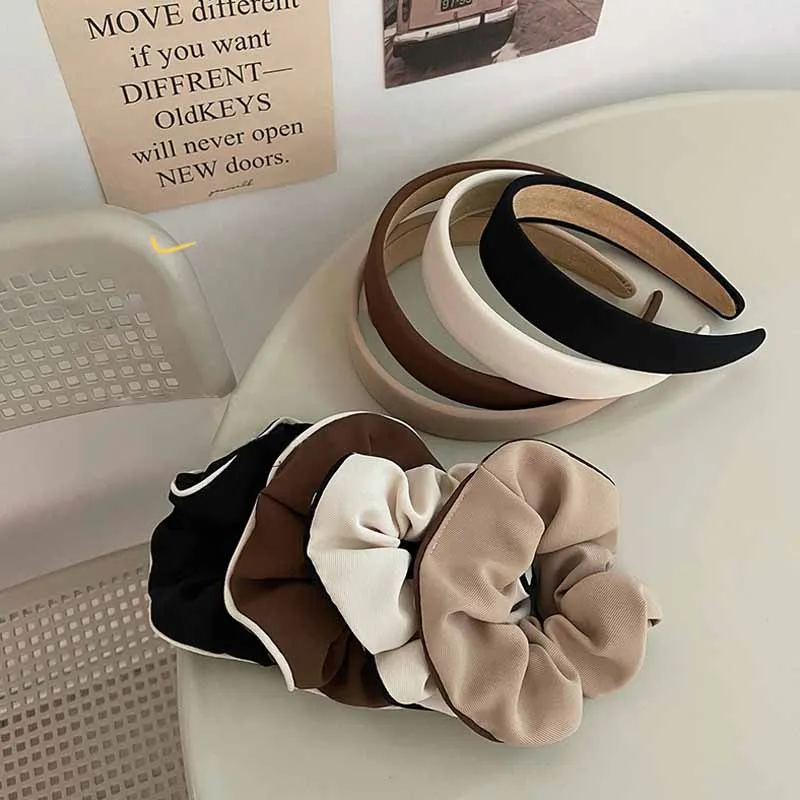 Ободок для волос женский однотонный тканевый обруч ручной работы корейский