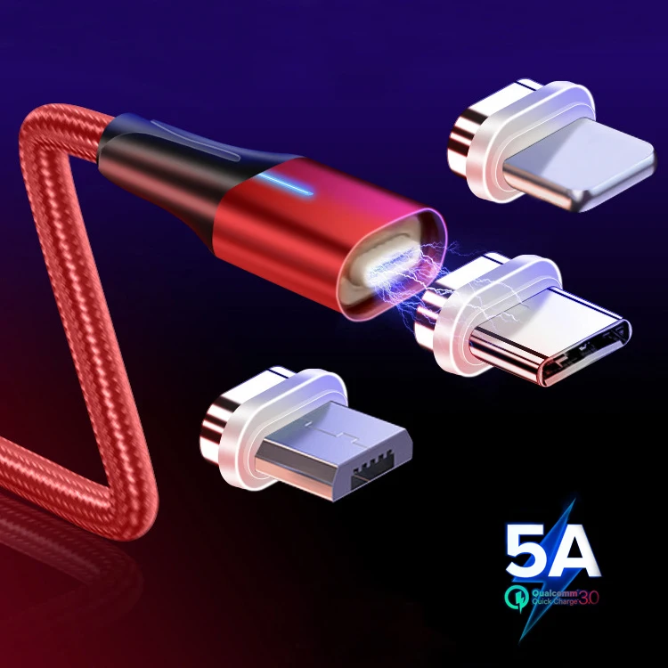 Кабель зарядный магнитный с Micro USB Type C и поддержкой быстрой зарядки 5 А|Кабели для