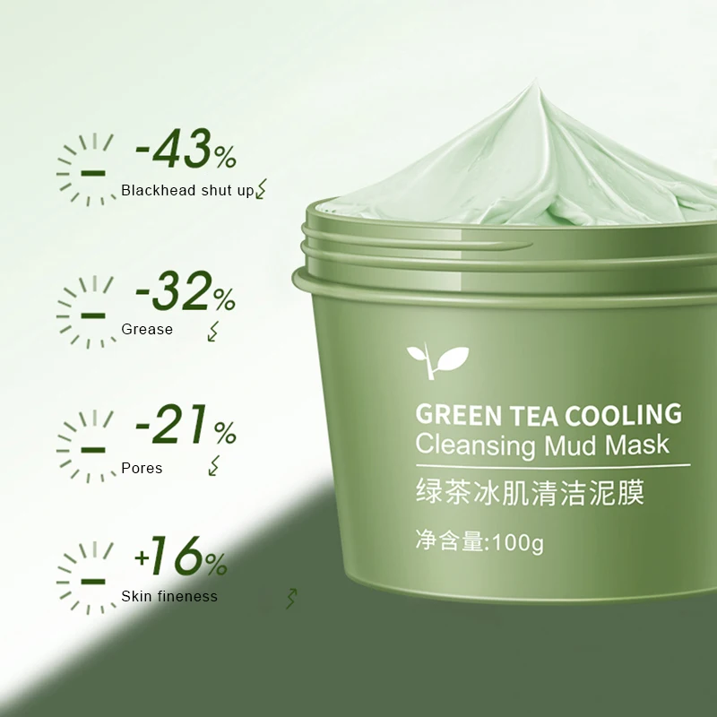 Green Tea Ice Muscle Mud Mask Anti-acne Face Cream Shrink Pores Acne Scar Removal Blackheads Cream Essence Skin Care TSLM1