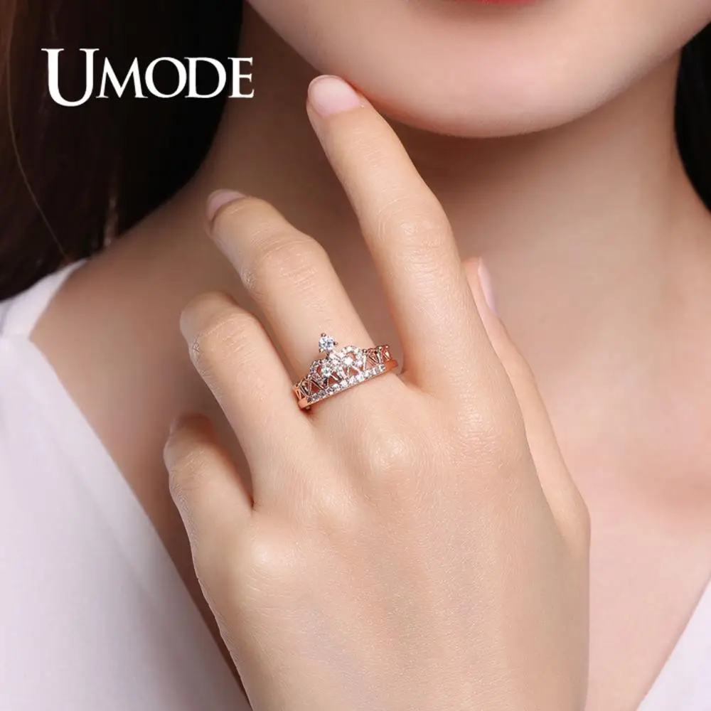 UMODE CZ Кристалл модная Корона из розового золота кольца для женщин белое золото обручальное кольцо ювелирные изделия Anillos Mujer Bague AUR0217