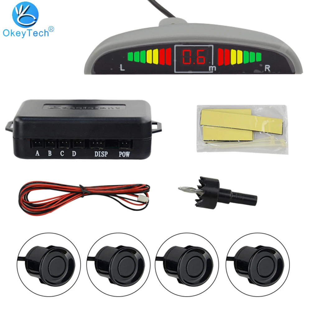 

OkeyTech Car Auto Parktronic LED Parking Sensor with 4 Sensors Reverse Backup Car Parking Radar Monitor Detector System Display