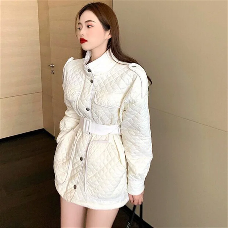 

New Women's Winter Cotton Coat White Black Top 2021 Korean Fashion plus Size 4XL Round Neck Casual Thick Warm Cotton Coat GH17