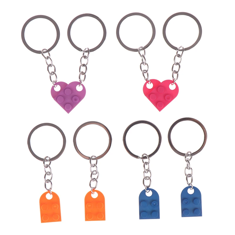 2Pcs Cute Love Heart Brick Keychain for Couples Friendship Women Men Girl Boy Lego Elements Key Ring Birthday Jewelry Gift images - 6